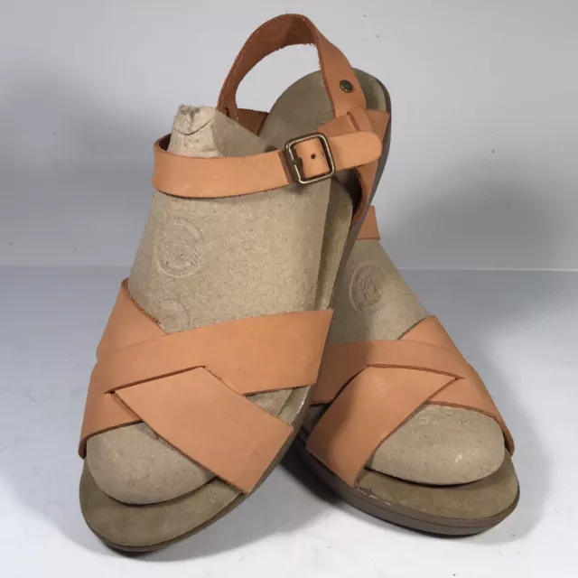G.H. Bass & Co. Sunjuns Peach Leather Cross Strap Slingback Sandals Womens 8.5M