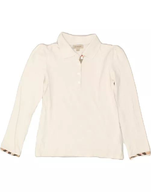 BURBERRY Girls Long Sleeve Polo Shirt 9-10 Years White XB29