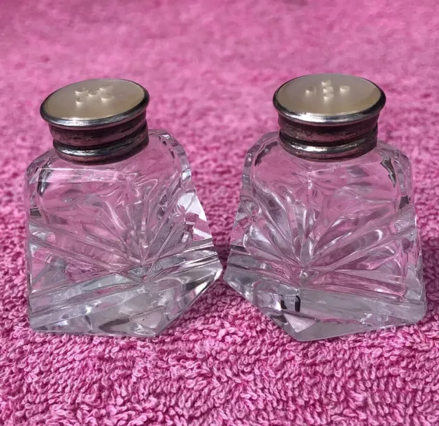 Vintage Sterling & Glass Salt & Pepper Shakers .925 Silver Tops Made In Germany