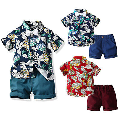Baby Junge Hawaii Anzug Kurzarm Hemd mit Fliege + Shorts Sommer Gentleman Outfit