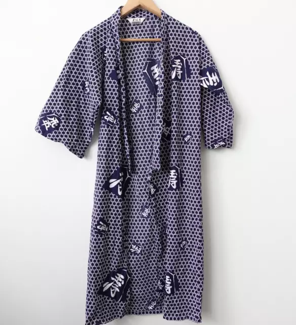 Adult Robe Cotton Kimono Japanese Imperial Yukata Unisex Blue Navy JAPAN JUGUEMM