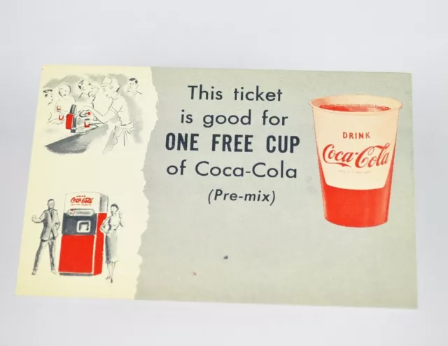 Schöner alter Coca-Cola Coupon USA 1950er - One Free Cup of Coca-Cola Pre-Mix