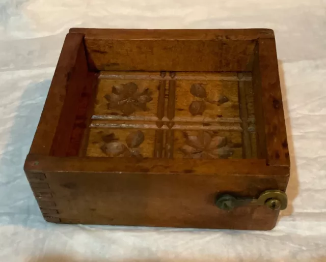 Old Antique WOODEN 4 Square Box Style BUTTER MOLD PRESS Side Hooks Primitive