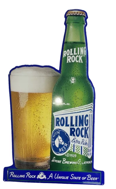 Rolling Rock Extra Pale Premium Beer Metal Tin Bar Pub Sign 2000 Latrobe Brewing