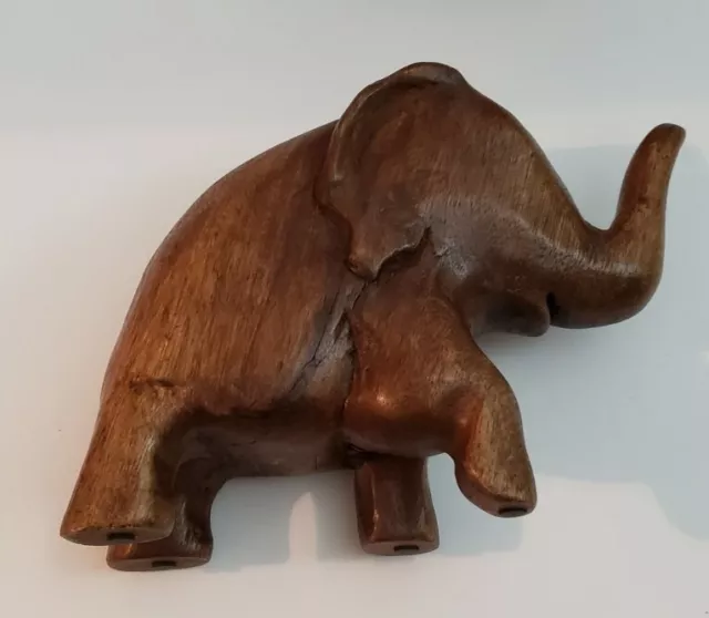 Wood Hand Carved Elephant Figurine Safari Africa Rustic Trunk Up Good Luck