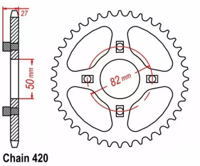 Roue a Chaîne Dents-38 (Chaîne 420) pour Honda CY 50 K 80-83