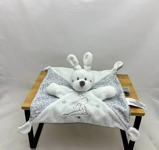 Simba Toy doudou lapin carré velours blanc gris attache tétine