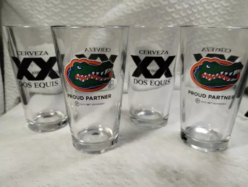 Set Of 4 Florida Gators Dos Equis XX Pint Beer Glass Football Bar Pub 👌👌👌