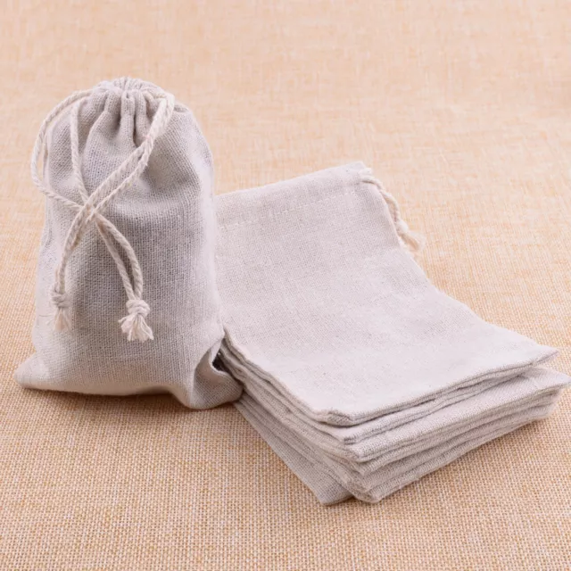 10x Natural Linen Burlap Jute Drawstring Pouch Gift Bags Wedding Favor Sack Pop