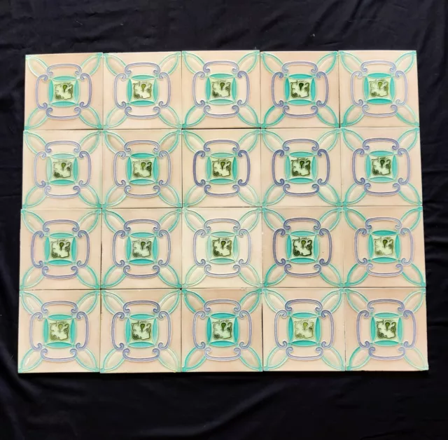 Vintage Embossed Majolica Art Nouveau Architecture Furniture Tile Japan 20Pc 2