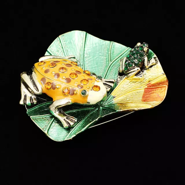 Enamel Crystal Frog Graffiti Lotus Leaf Womens Jewelry Animal Brooch Pin Gift