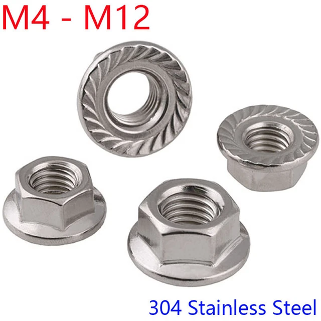 M3 M4 M5 M5 M8 M10 M12 A2 304 Stainless Steel Metric Hexagon Flange Nuts DIN6923