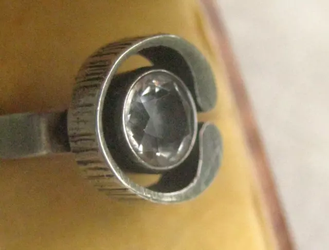 Anello d'argento vintage anni settanta Karl Laine Finlandia cristallo di rocca 925 17 mm 2