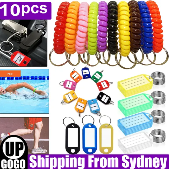 10PCS Wristband Keychains Plastic Coil Stretch Spring Spiral Bracelet Key Rings
