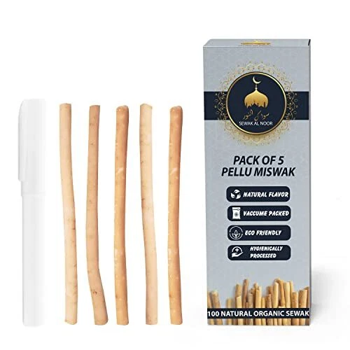 5 Pack of Miswak Sticks for Teeth with 1 Holder  Vacuum Sealed Natural Flavored