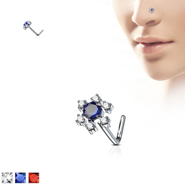 Piercing de Nariz - Pendiente Stud Piercing Flores Circonia Enchufe Plateado