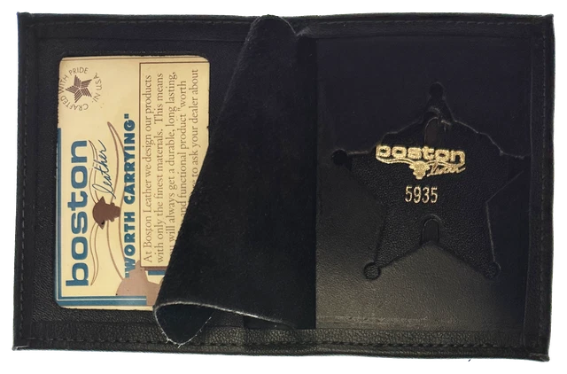BOSTON LEATHER BOOK STYLE BADGE WALLET: 5 Point Star Cutout (150-S-5935)