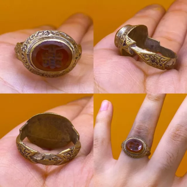 Amazing Ancient Near Eastern Old Agate Stone Intaglio Seal Ring