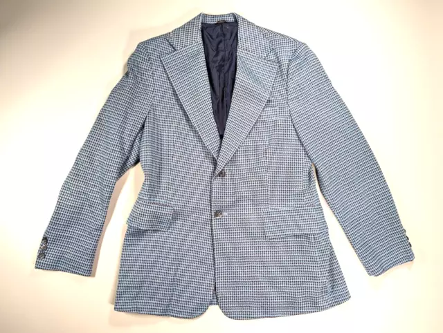 Vintage Men's Blazer Polyester Coat Mod 60s 70s Blue Orange White Houndstooth 40