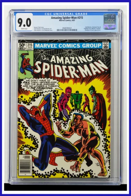 Amazing Spider-Man #215 CGC Graded 9.0 Marvel 1981 Newsstand Edition Comic Book.