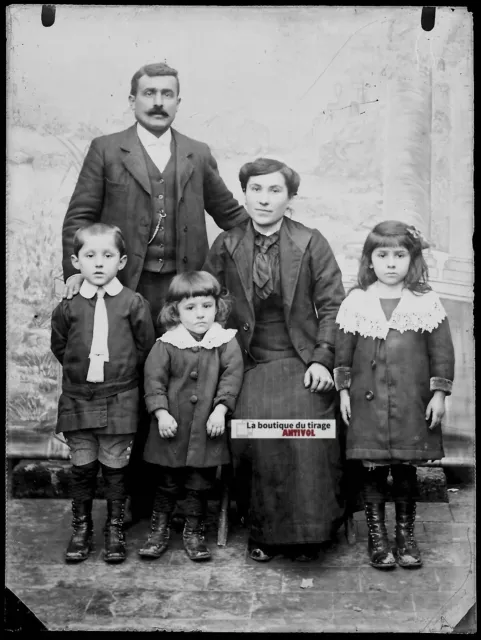 Plaque verre photo ancienne négatif noir et blanc 9x12 cm famille enfants France