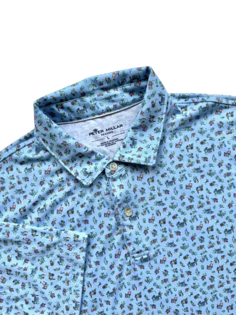 Peter Millar Seaside AOP Party Parrots Polo Summer Sky Men’s Size Large