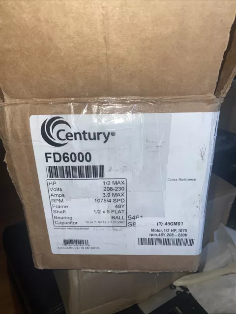 Century Motors FD6000 208-230v1ph 1/2hp 1075rpm 4spd