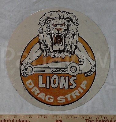 LIONS DRAG STRIP Metal Sign 14" Round NOT TIN Man Cave Garage Wall Art Hot Rod