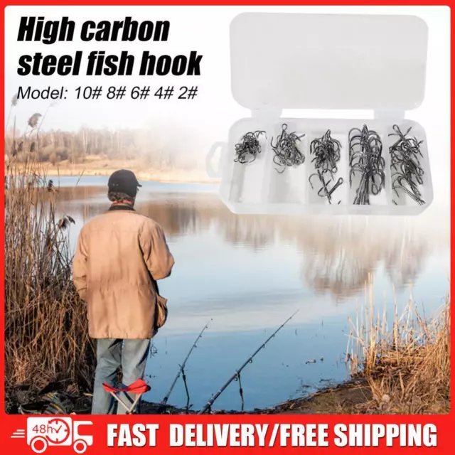 50pcs High Carbon Steel Barbed 3-Claw Fishing Hooks Set Lure Triple Fishhook