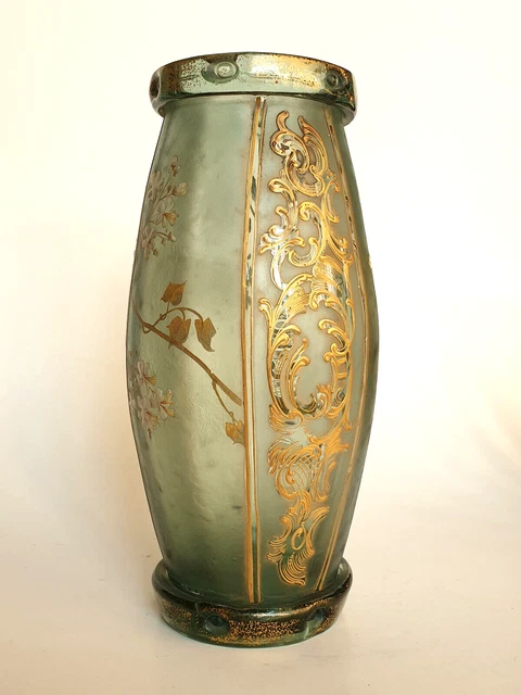Ancien vase au décor dégagé à l'acide , dorure et émail - Montjoye - Legras -