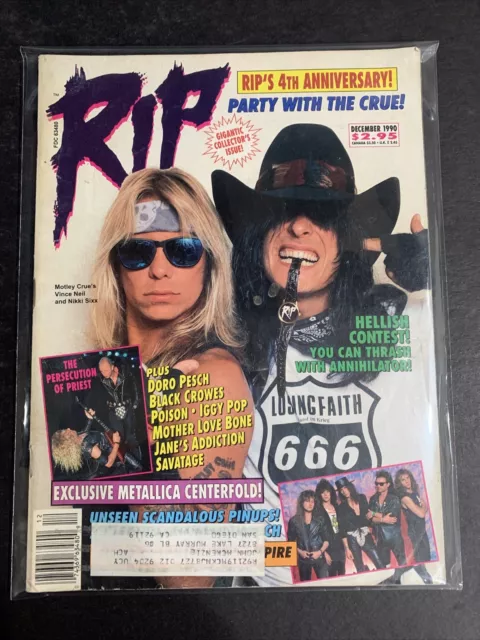 1990 RIP Magazine * DEC * Motley Crue *Metallica centerfold *  #RIP-02