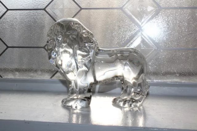 Val St Lambert Crystal Lion Figurine Vintage Art Glass De Sousa