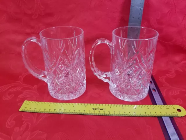 2 Pc Vintage Hand Crafted 5.5" Leaded Crystal Beer Stein Mug Scalloped Cut