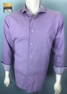 Mens Isaac Mizrahi 17 XL 34/35 Slim Fit Purple Solid Houndstooth Flip Cuff Shirt