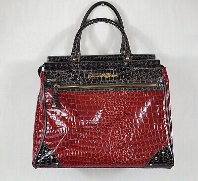 Travel Bag Suitcase Tote Red Faux Leather Crocodile Print Extra Zipper Pockets