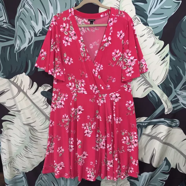 Torrid Plus Size 2X Raspberry Pink Floral Jersey Knit Faux Wrap Dress Size 2