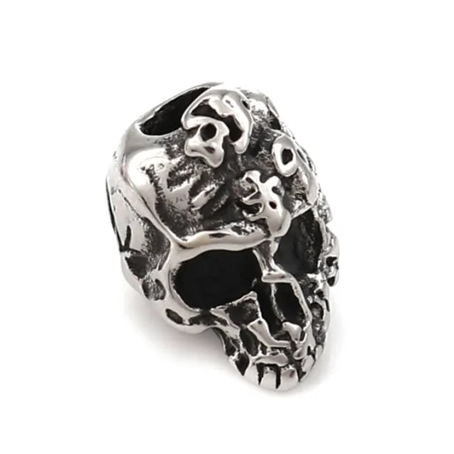 1 Stainless Steel Skull Bead 15mm, Mini skull pattern Hole 4mm Dread Beard Braid