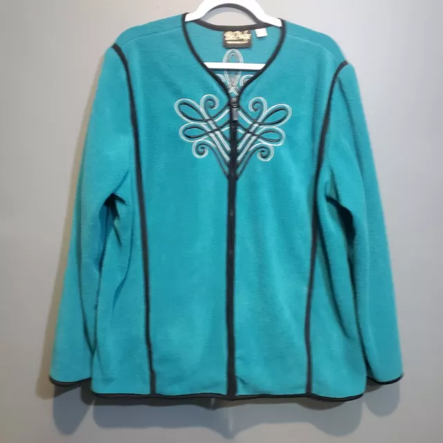 Bob Mackie Women's Extra Large Blue Embroidered Zip Fleece Wearable Art Jacket