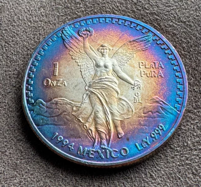 mexico libertad 1 oz silver coin 1994 🌈 Toning NR$$