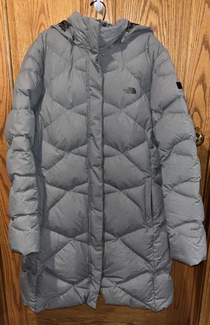 The North Face Women's 550 Down Puffer Parka Jacket Gray Hooded - Size XL