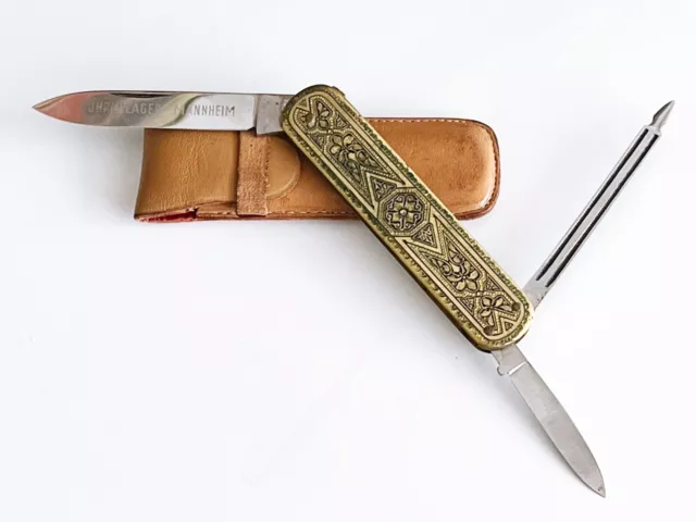 Altes Taschenmesser mit Jugendstil Ornamentik Henkel & Müller Solingen mit Etui