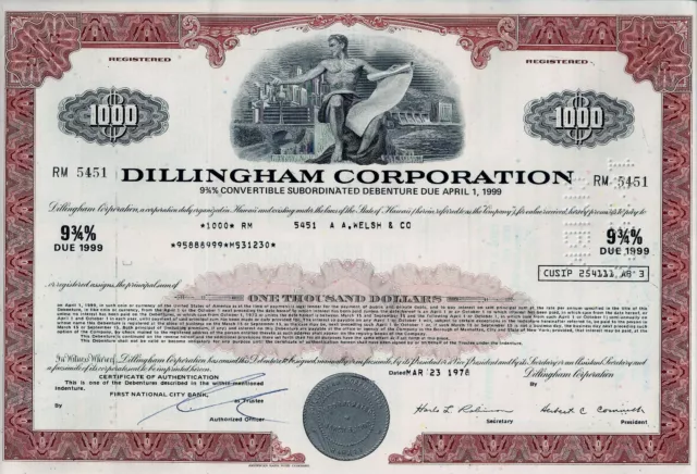 Dillingham Corporation, 1978,  9 3/4% Conv.Sub.Debenture due 1999 (1.000 $)