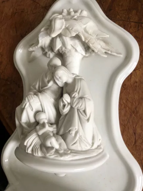 Magnifique Ancien Grand Bénitier En Biscuit 19 Siecle Signe