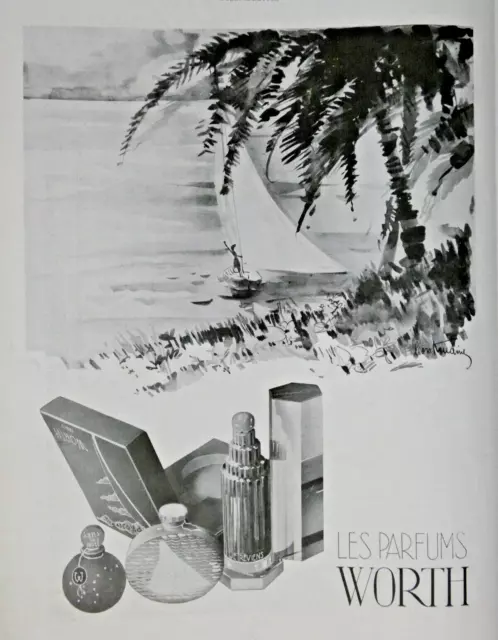 Publicité De Presse 1936 Les Parfums Worth Sans La Nuit Je Reviens- Leon Koudine