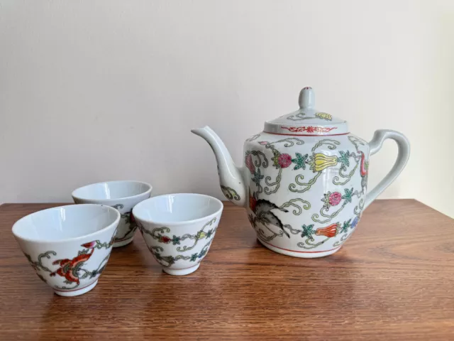 Vintage Chinese "JING DE ZHEN" China teapot set with 3 cups