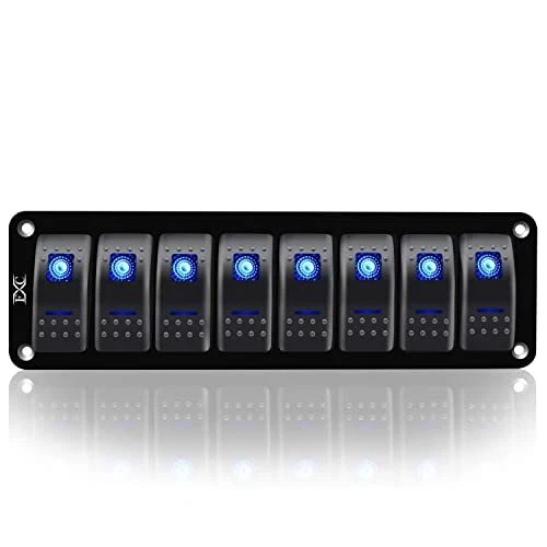 Blue 8 Gang Rocker Switch Aluminum Panel Toggle Dash ON/Off Pre-Wired Swi...
