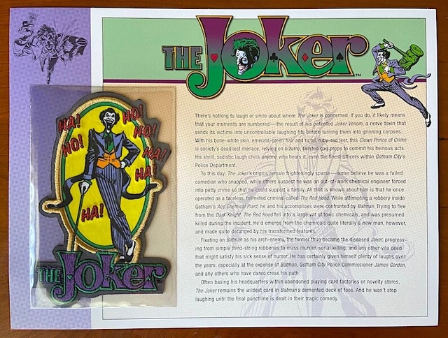 THE JOKER PATCH on INFO CARD ~ from Willabee & Ward ~ DC COMICS PATCH COLLECTION
