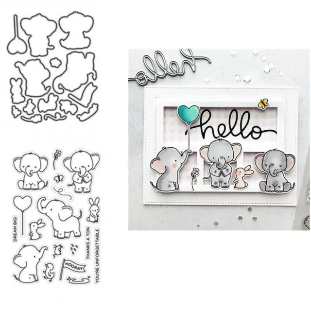 Cute Elephant Clear Stamps with Metal Cutting Dies Diy Scrapbooking Card Crafts