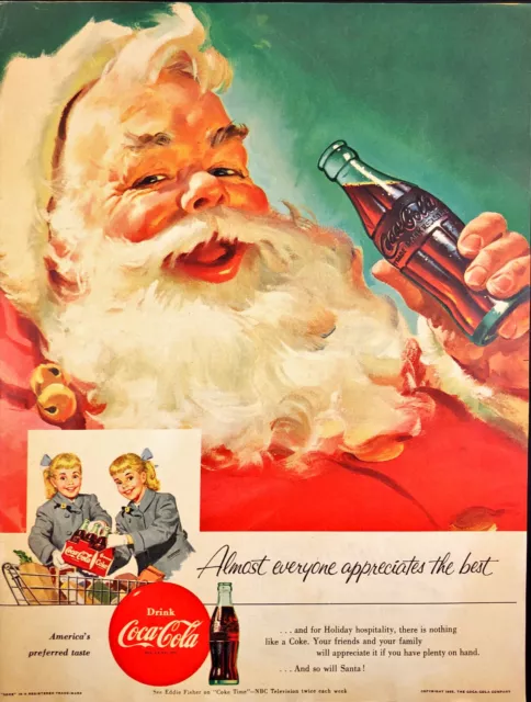 1955 Coca Cola Santa Christmas Print Ad Christmas Holiday Gift Eddie Fisher