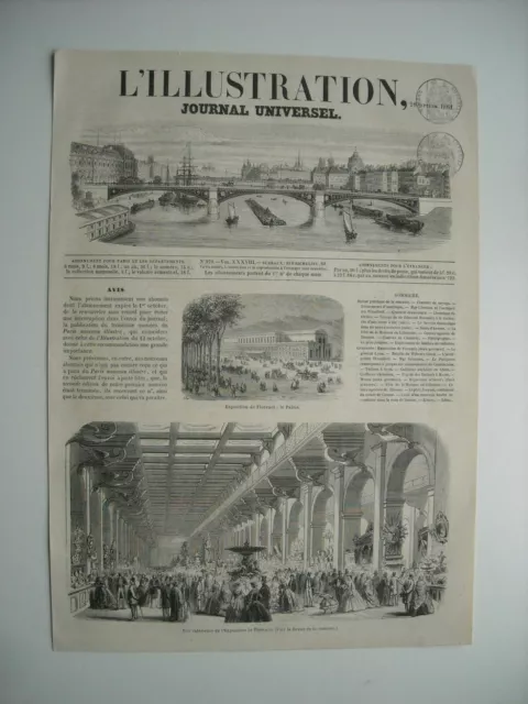 Gravure 1861. Italie. Vue Interieure De L’exposition De Florence. Le Palais. Exp